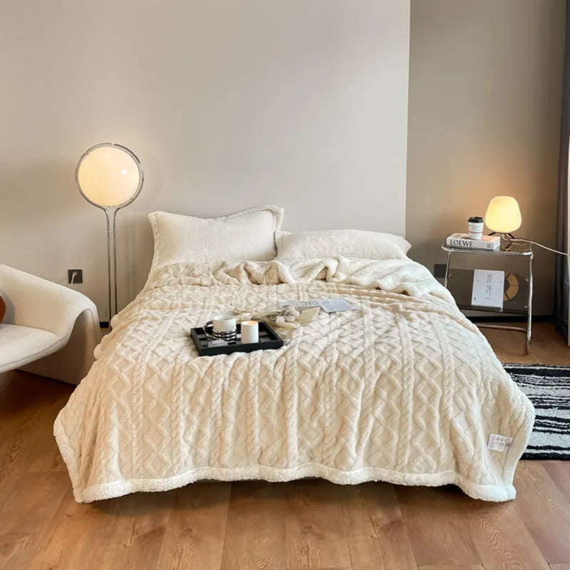 Polyester thermal blanket in beige colour with thick taffeta flannel construction measuring 180x200cm