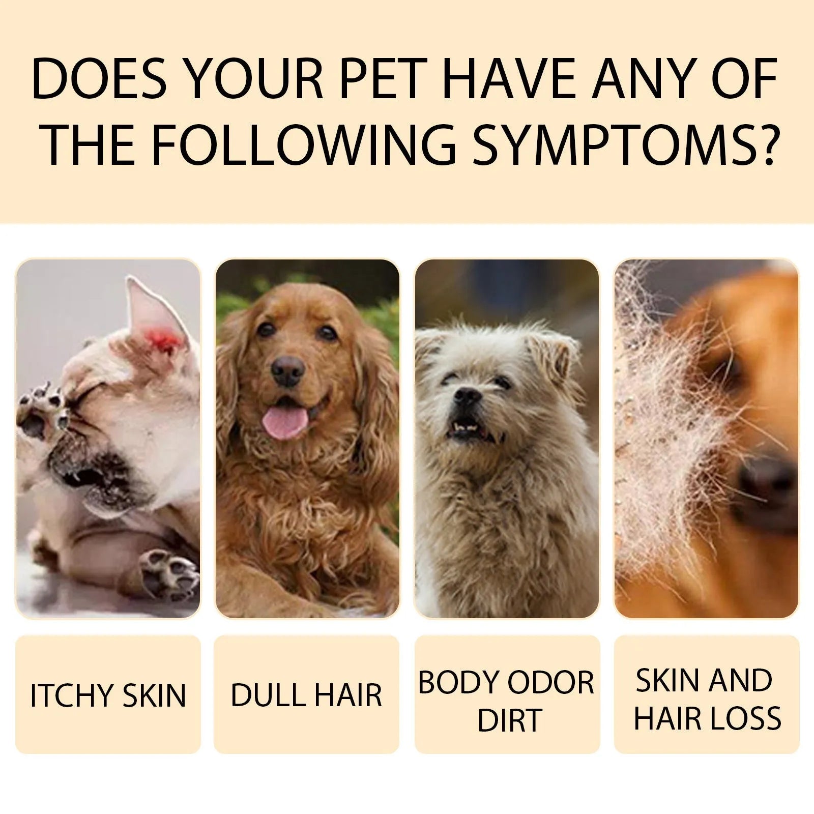 Bottle of mild dog shampoo for softening and detangling hair, shown in 100ml and 300ml sizes.