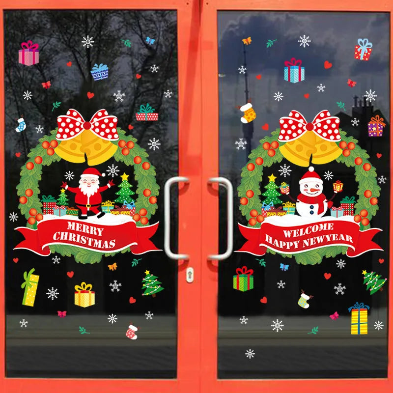 Two large 60x45cm PVC electrostatic Christmas wall stickers with cartoon patterns for glass windows