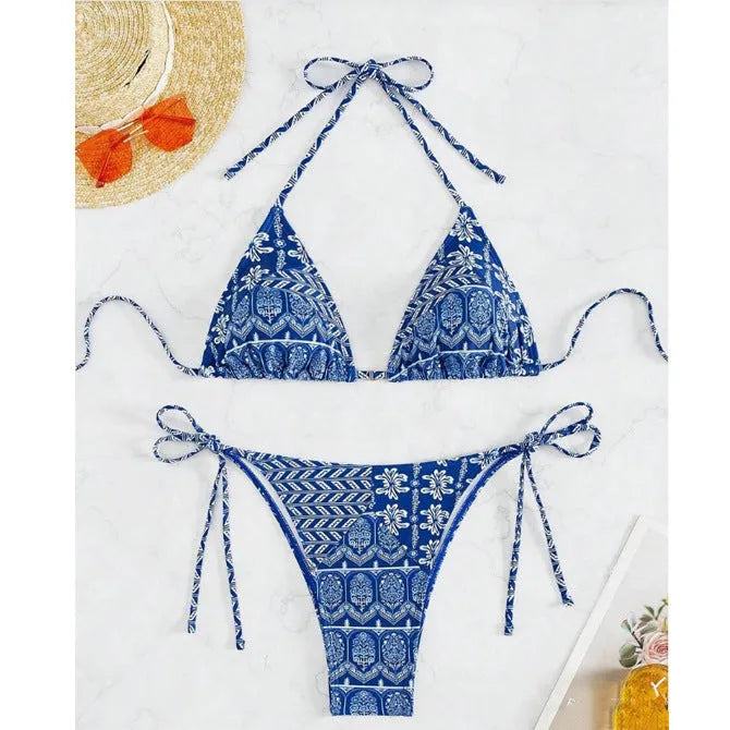 Women's bandage stitch bikini swimsuit in polyester fabric with detailed construction