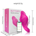 Rose red butterfly-shaped wearable female massager with USB charging port and mobile app control