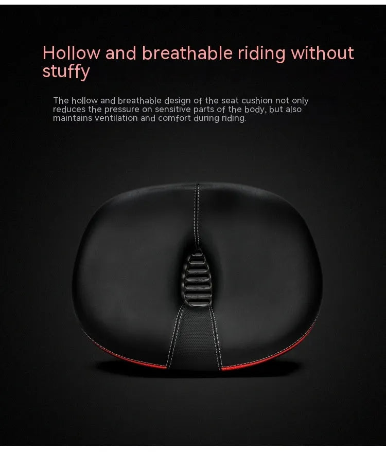Large thickened bicycle saddle with reflective stitching in red, grey, or light brown colour