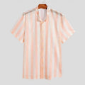 Pink men's waffle weave summer cardigan showing loose fit and short sleeve design