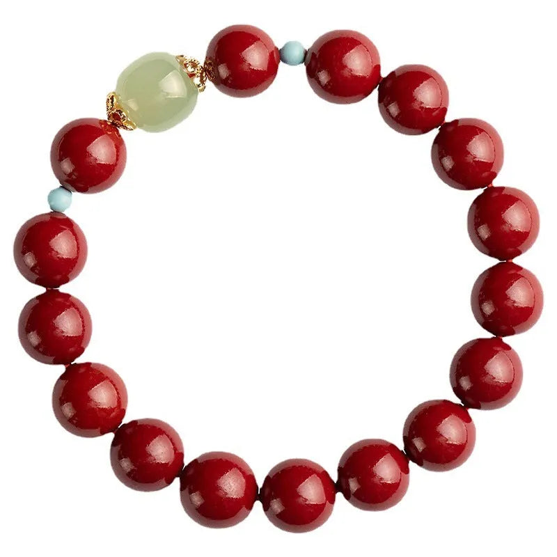Cinnabar Hetian jade bracelet with geometric ellipse beads in purple gold sand colour