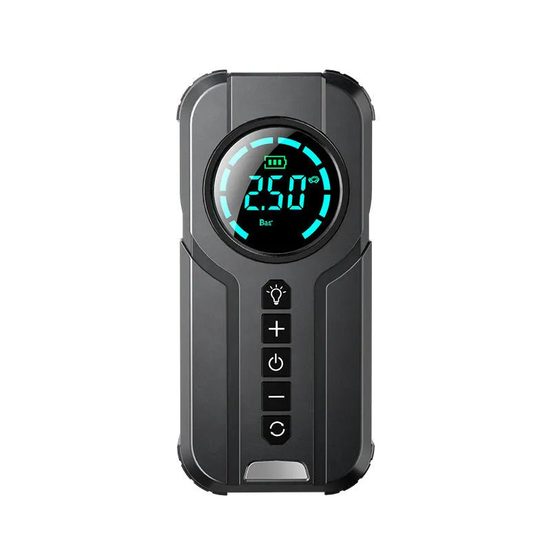 Portable wireless car air pump with 6000mAh battery, nozzles, and carry bag for tyre inflation