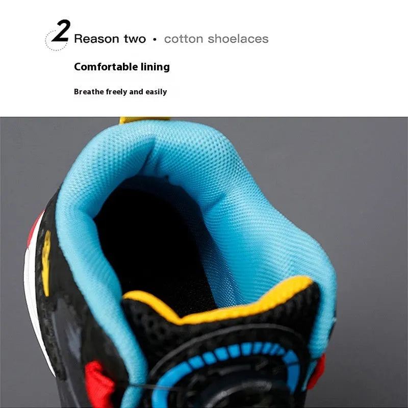 Children's rotating button running shoes in synthetic leather with waterproof design