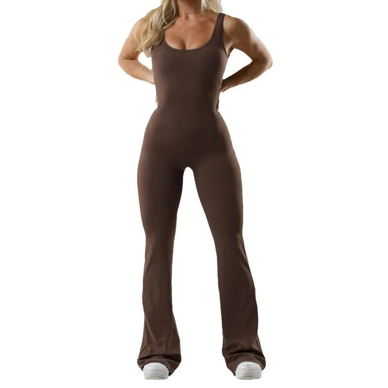 Women's tight seamless yoga bodysuit in milk silk fabric with built-in chest pad