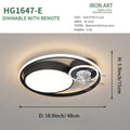 Nordic style 48cm ceiling fan with integrated light in black or gold finish