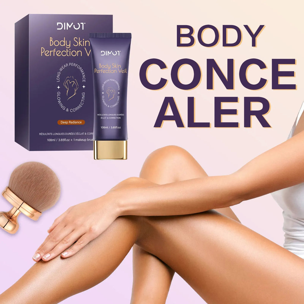 Waterproof body concealer cream and brush for covering tattoos and birthmarks.