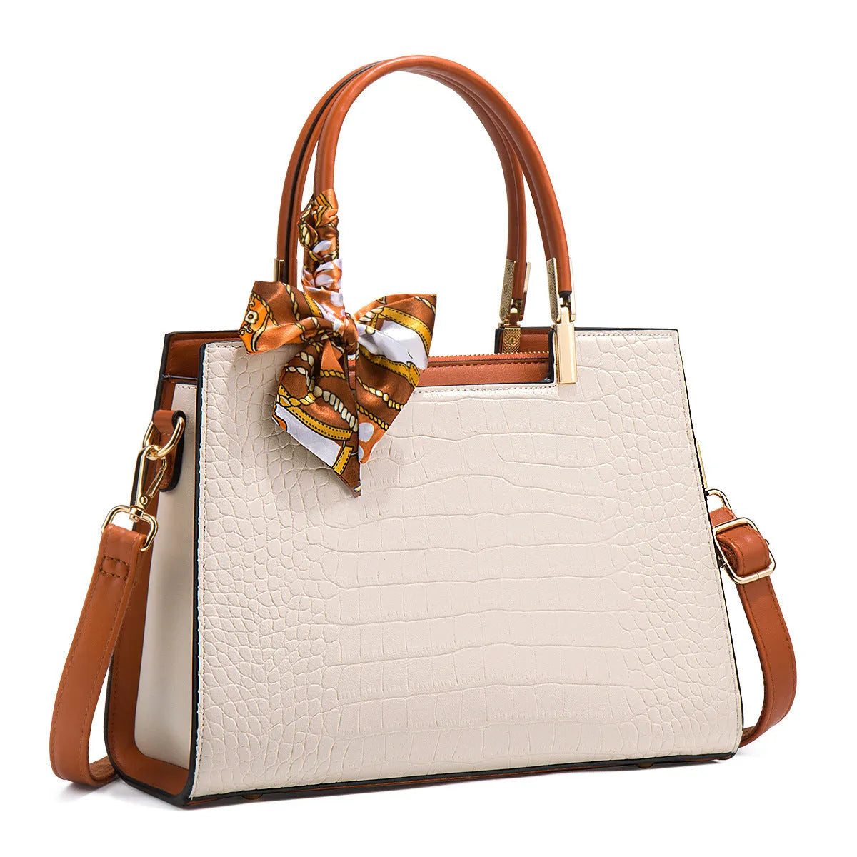 Milk white women's large-capacity shoulder handbag with horizontal square shape and multiple internal compartments