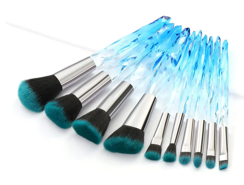Ten crystal handle foundation brushes with synthetic bristles in four colour options