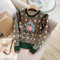 Green printed women's sweater with loose fit and regular sleeves for casual wear
