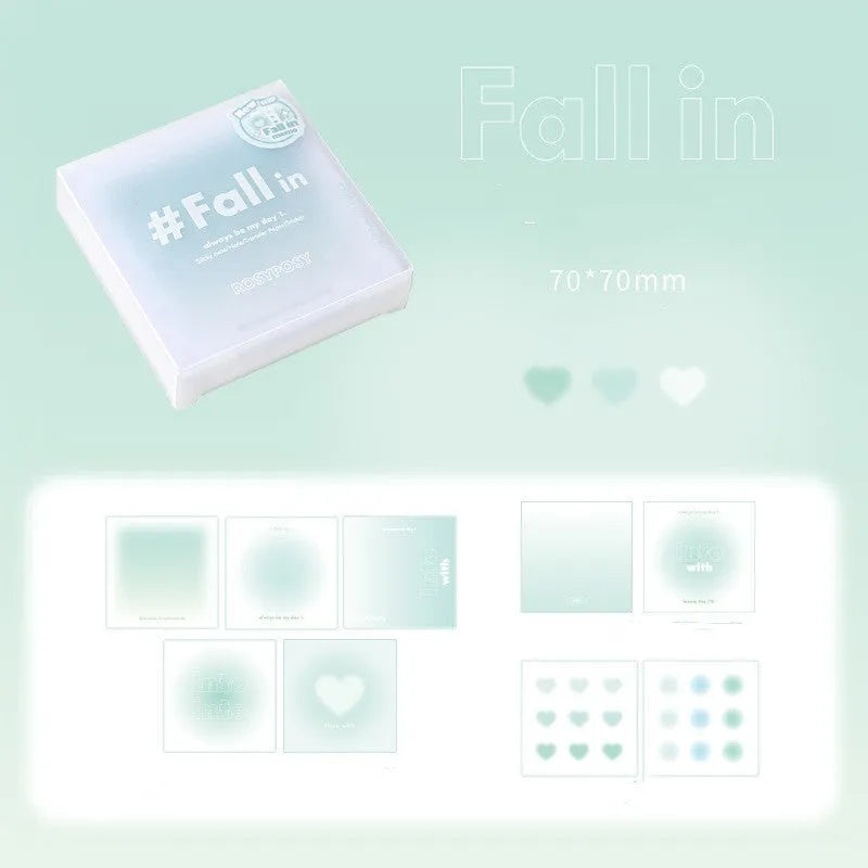 Gradient sulphate paper box notepad set with 70x70mm sticky notes and stickers in cheek blue, green, purple, and red