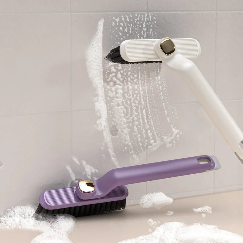 Multi-function rotating crevice cleaning brush in purple, white, and brown for kitchen and bathroom tile joints