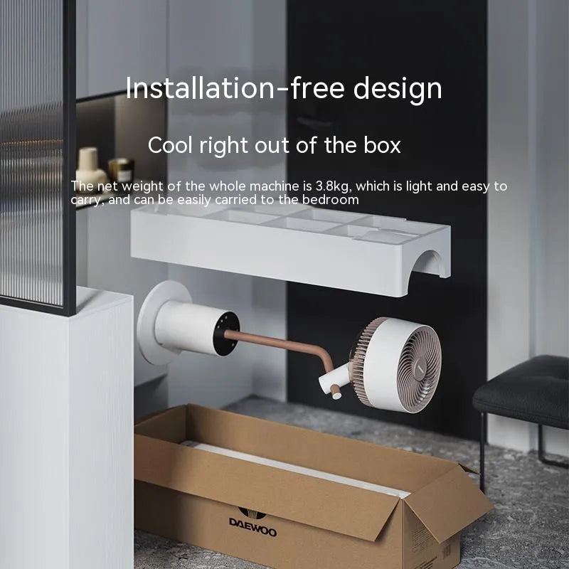 Gray charging mute wall-mounted fan with four blades, brushless motor, and USB power cable