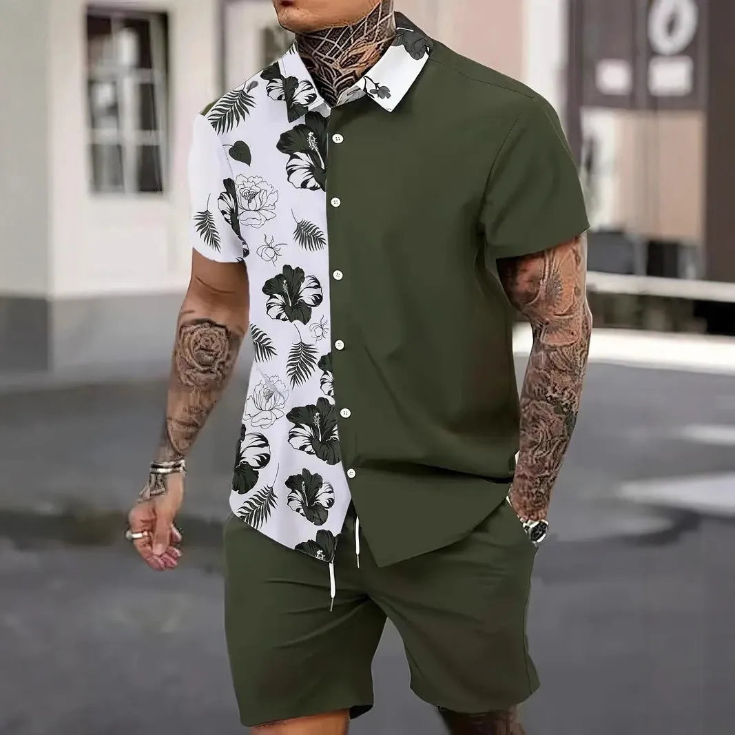 Men's 3D printed Hawaii pattern short sleeve top and matching shorts casual set