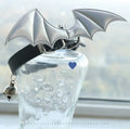 Patent leather satin dog collar with small wings design and bell attachment in various colours