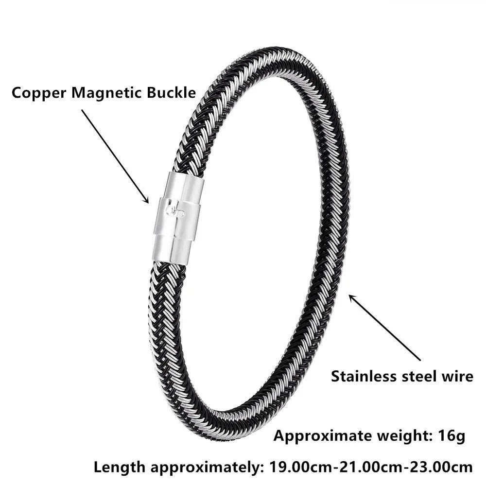 Titanium steel geometric wire bracelet with a magnetic clasp shown on a wrist.