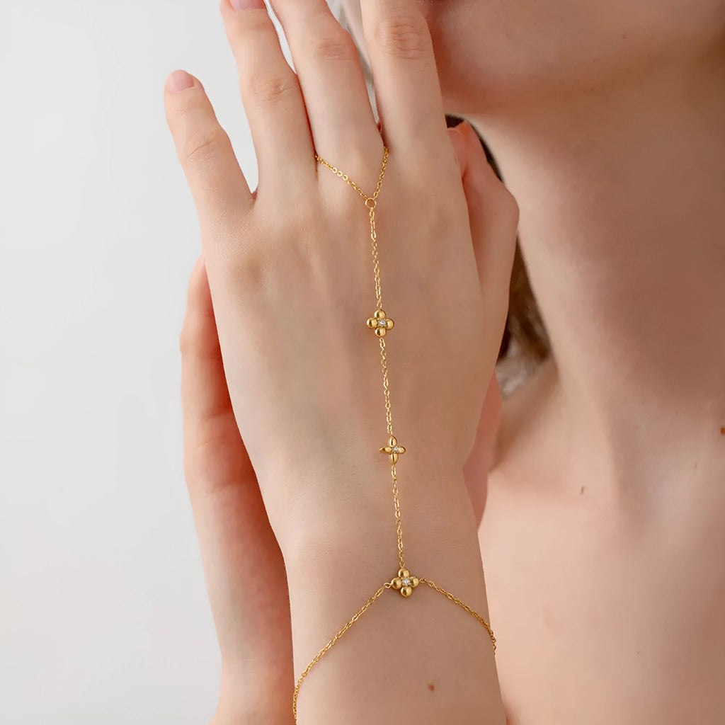 Women's flower eight pointed stars bracelet in gold colour stainless steel geometric jewellery