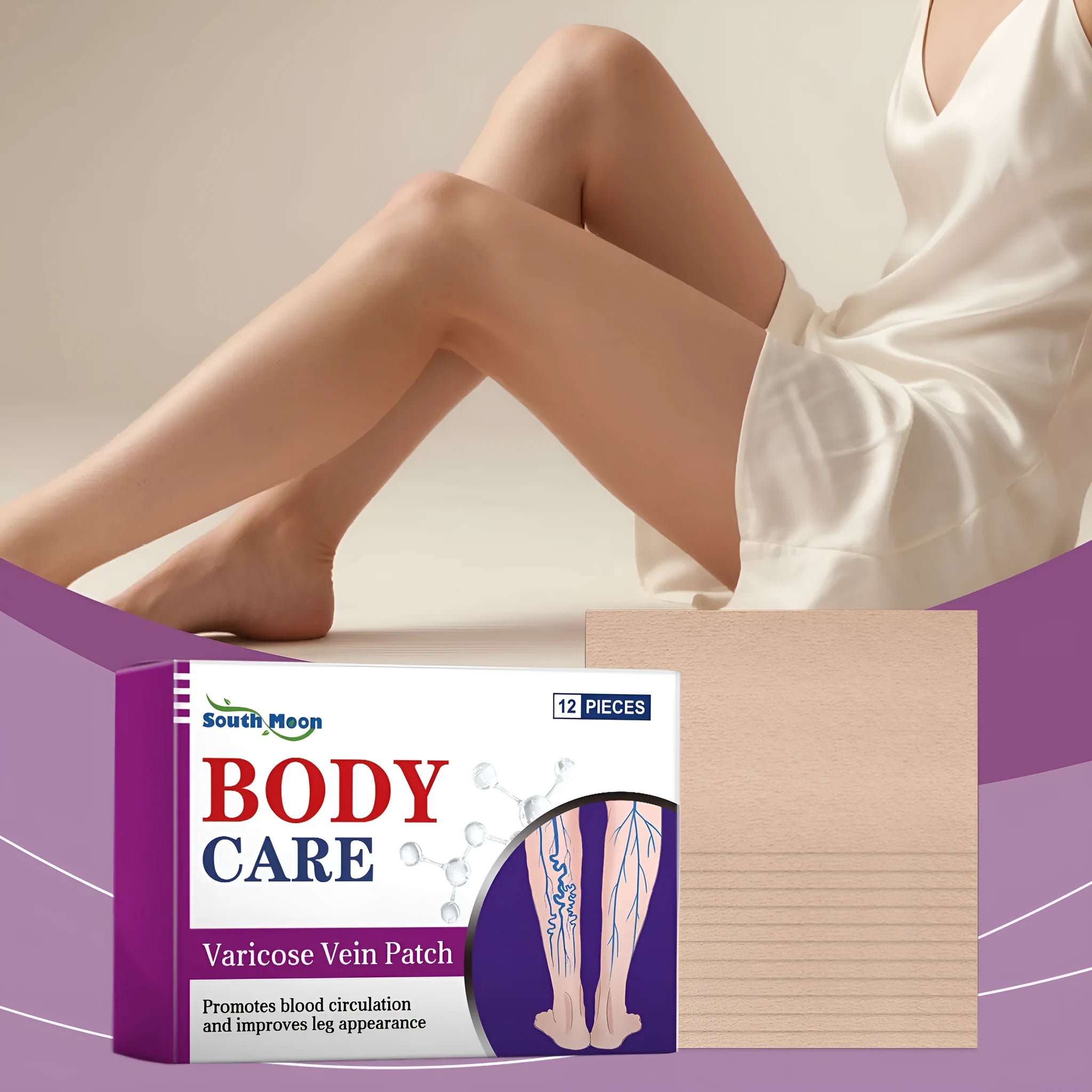 12-piece pack of leg care patches with plant ingredients for muscle relief