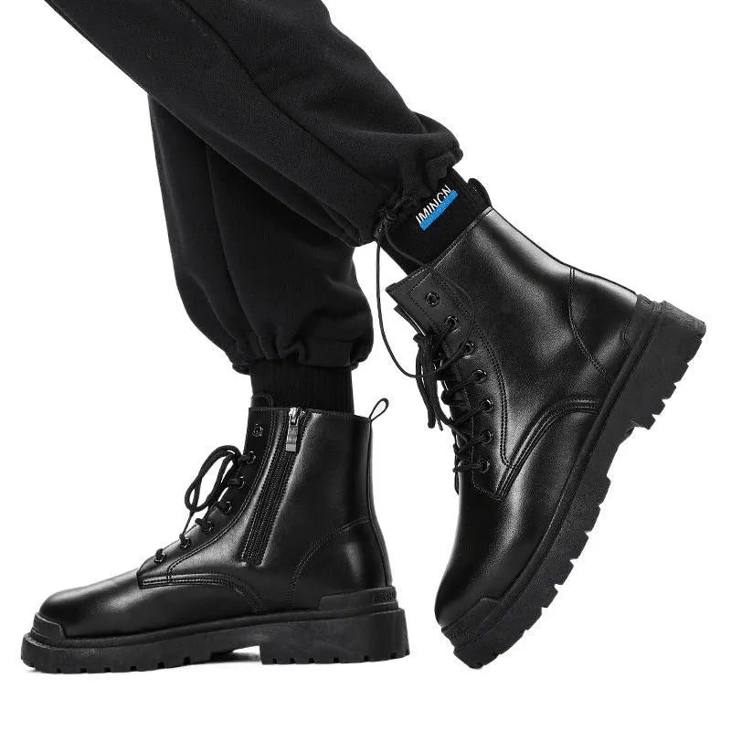 Men's mid-top British leather boots in black and brown colours with rubber soles
