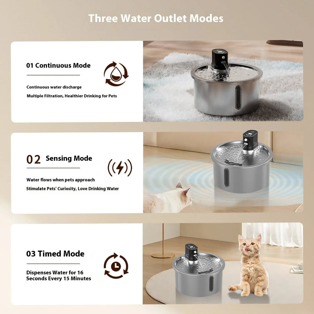 Stainless steel pet water fountain with constant temperature heating base in white colour