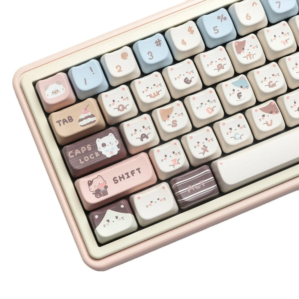 Sea salt cat design PBT keycap set with sublimation printing showing 1.5u space bar and March past supplements