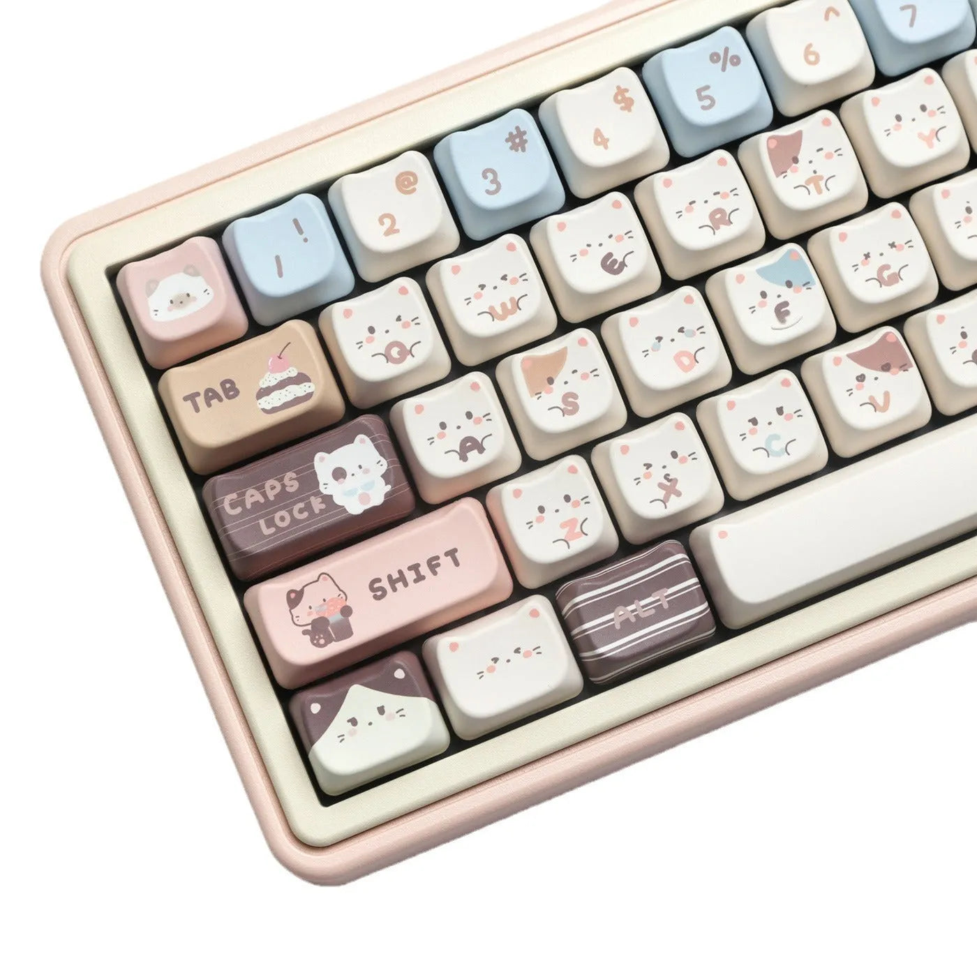 Sea salt cat design PBT keycap set with sublimation printing showing 1.5u space bar and March past supplements