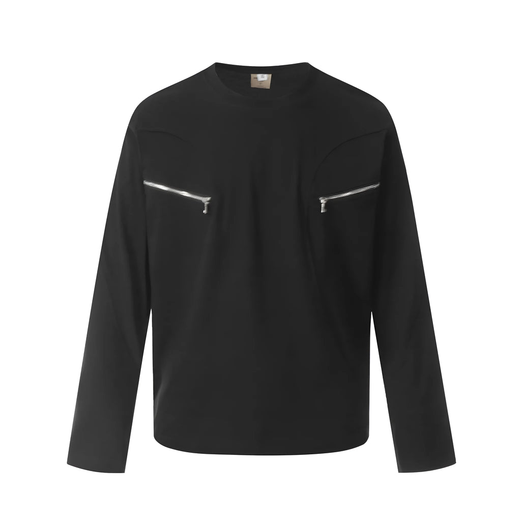 Men's black long sleeve cotton pullover with loose fit retro design