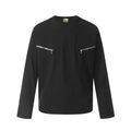 Men's black long sleeve cotton pullover with loose fit retro design