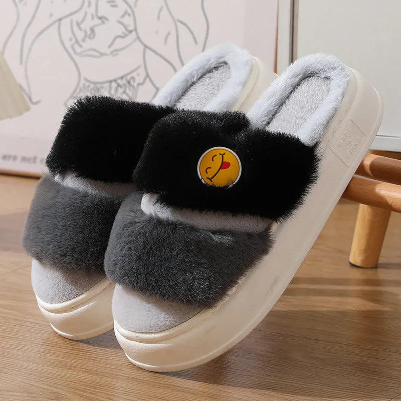 Thermal cotton slippers with cashmere lining and plush upper in various colour combinations