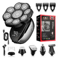 Black rechargeable 6-in-1 hair clippers shaver kit with LED display and multiple grooming attachments