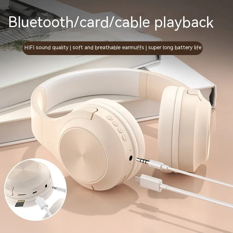 Creative wireless Bluetooth headset in Ivory White colour with head-mounted design and charging case