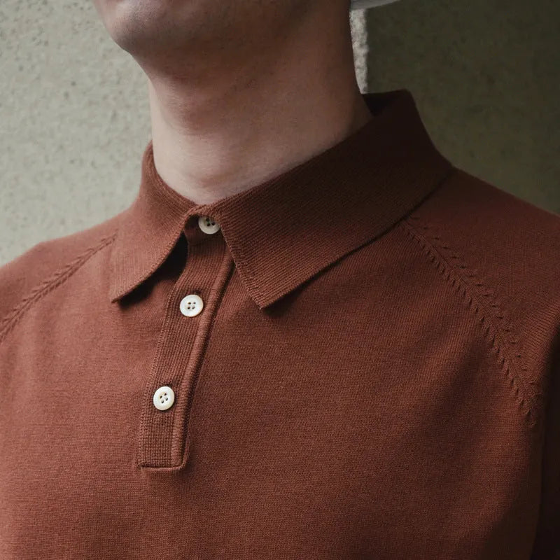 Retro knitted cotton short-sleeved t-shirt in slim fit showing solid colour options