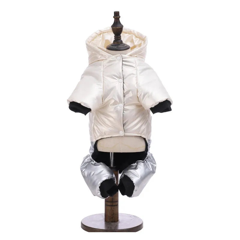 Waterproof windproof dog cotton coat in green, pink or white with four-legged design
