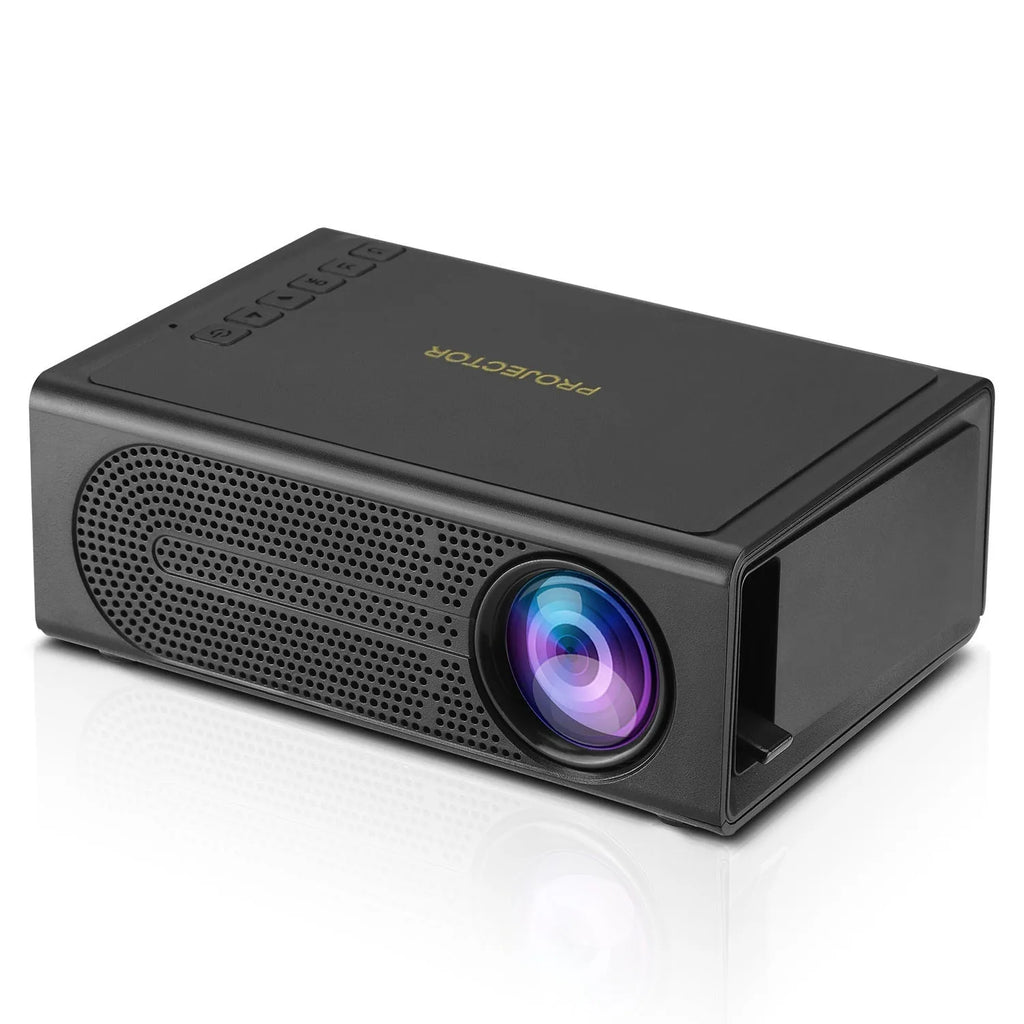 Black or white portable mini projector with wired mobile phone connectivity and 320x240 resolution