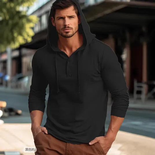 Men's casual pullover hoodie in cotton, shown in one of six colour options
