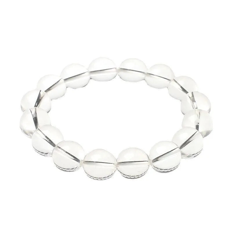 Natural Donghai Old Materials white crystal bracelet with round beads in geometric style.