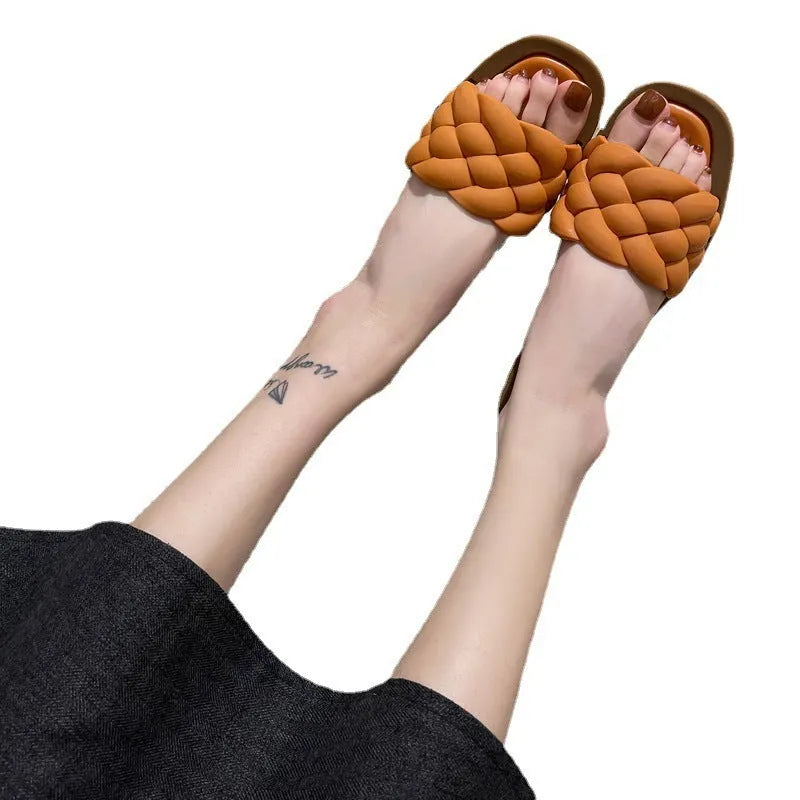 Women's plaid pattern PVC beach sandals with thick anti-skid soles in multiple colour options