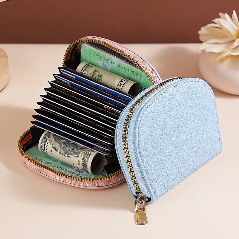 Ladies fashion shell card holder storage bag in PU leather, compact solid colour unisex design
