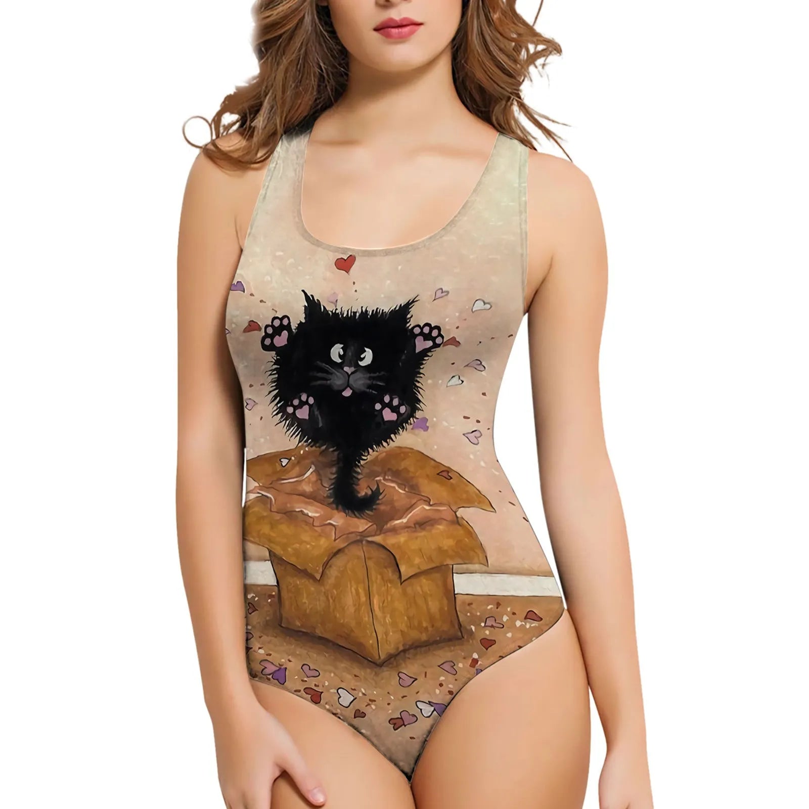Women's one-piece swimsuit with 3D printed pattern design in polyester material