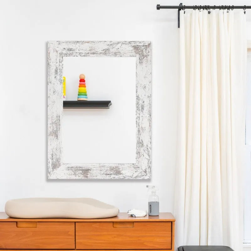 Wall-mounted dressing mirror with Chinese-style MDF frame in white finish