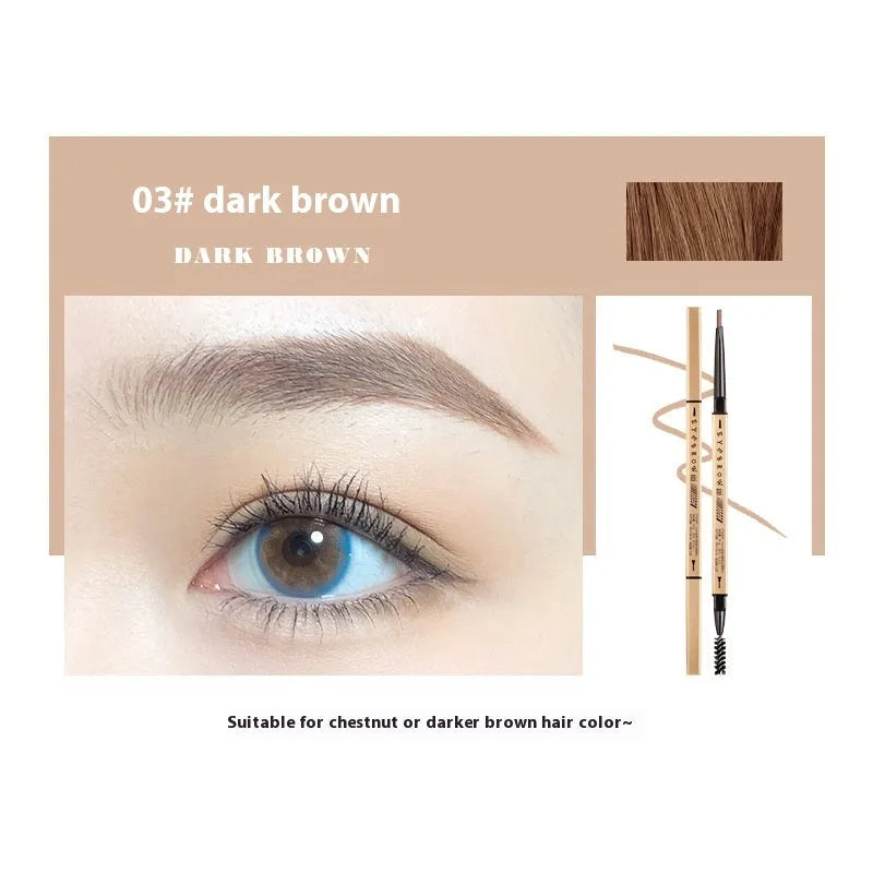 Small Gold Chopsticks Ultra-fine Eyebrow Pencil in five shades: light brown, kaki brown, dark brown, grey black, and black.