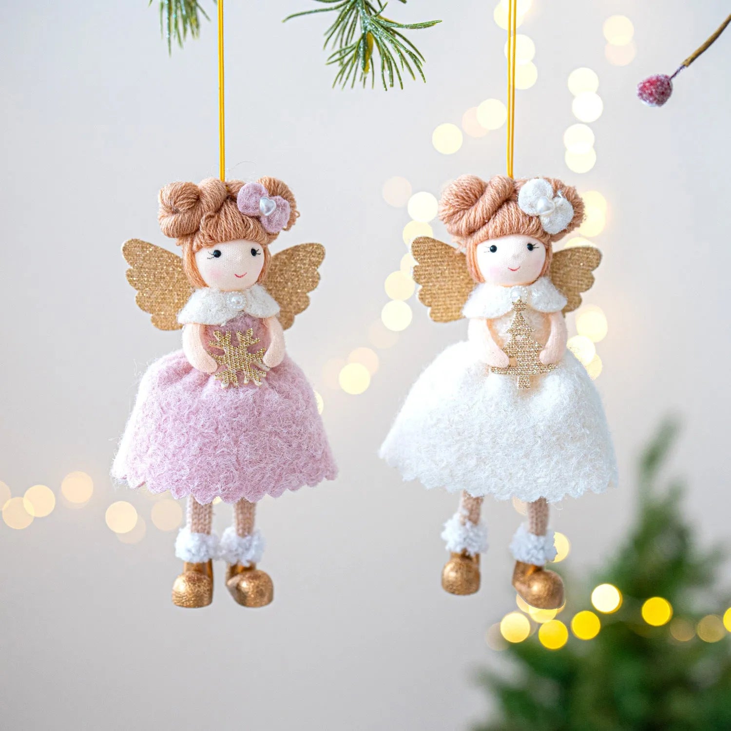Pink and white cloth fabric Christmas angel wings plush pendant ornament