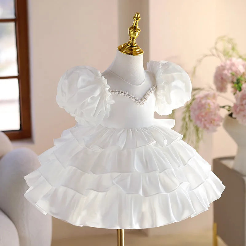 White light luxury princess dress for girls, suitable height 80-150cm, chemical fibre blend with polyester lining