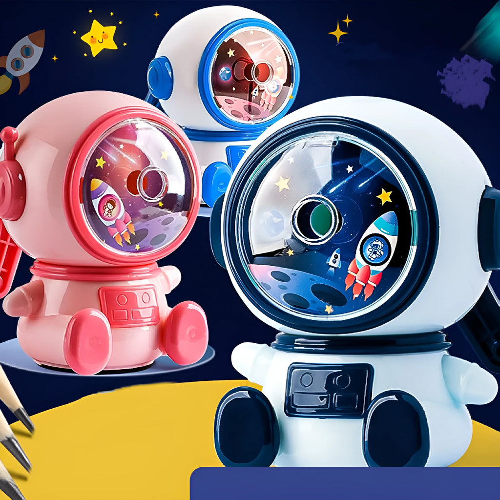Blue astronaut cartoon manual pencil sharpener with anti-jam mechanism for 2mm leads