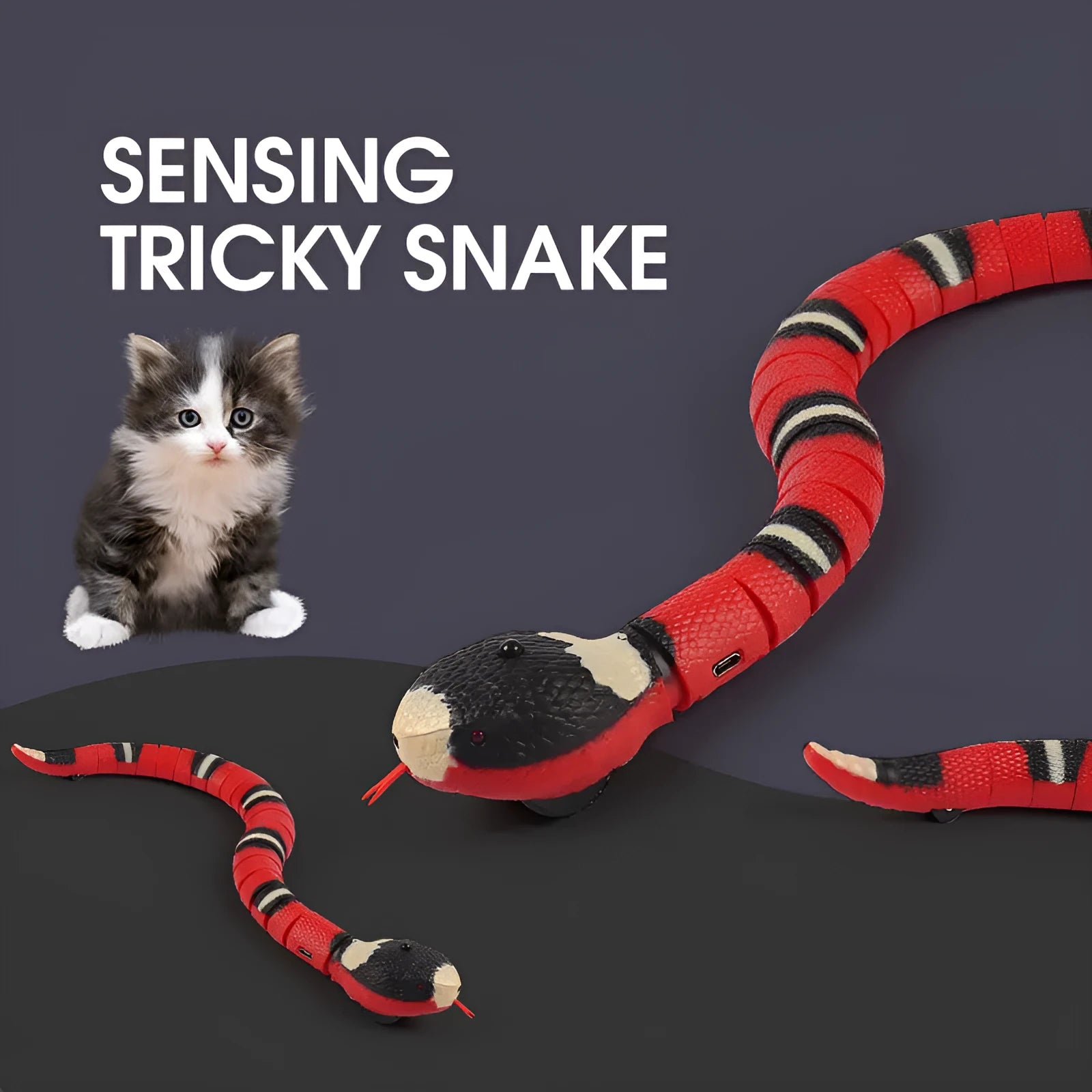 USB rechargeable automatic electronic snake cat toy with smart sensing and built-in catnip