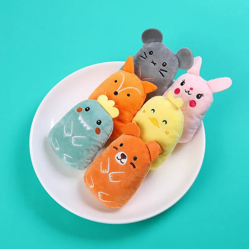 Plush catnip chewing toy with squeaker in assorted colours