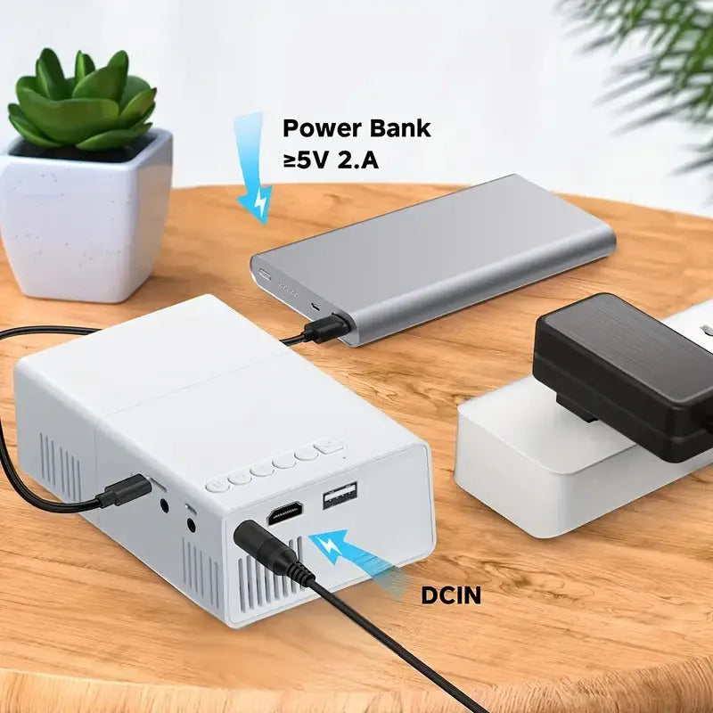 M100 portable mini home projector in black or white colour with remote control and cables