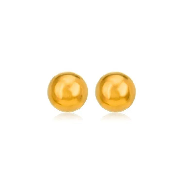 Stainless steel ball stud earrings in gold and silver, shown in 3mm, 4mm, 5mm, and 6mm sizes